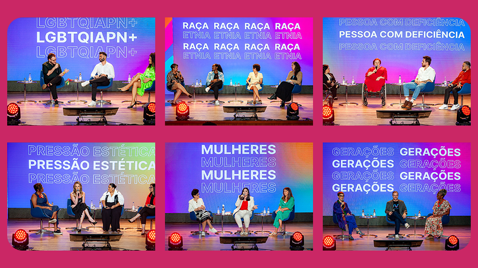 Imagem com todos os painelistas do evento ao palco.