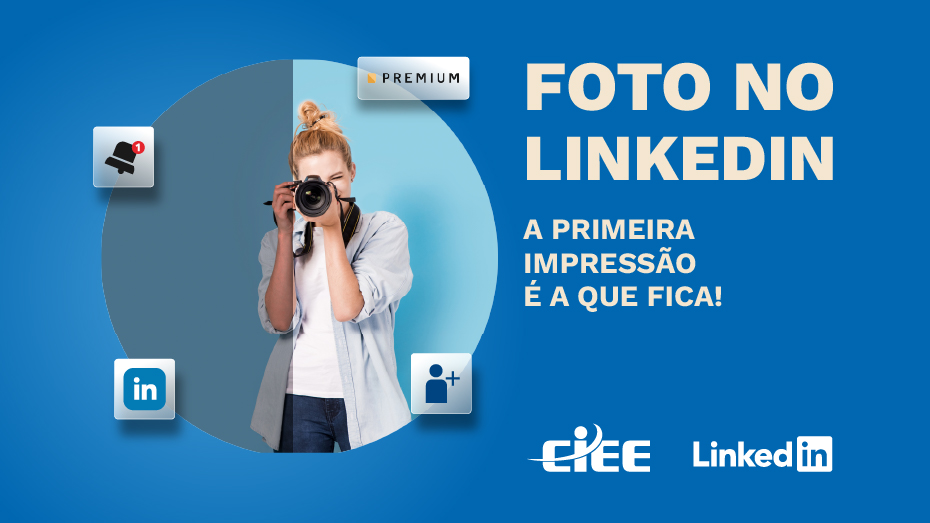 Capa com moça sorrindo e linkedIn Premium