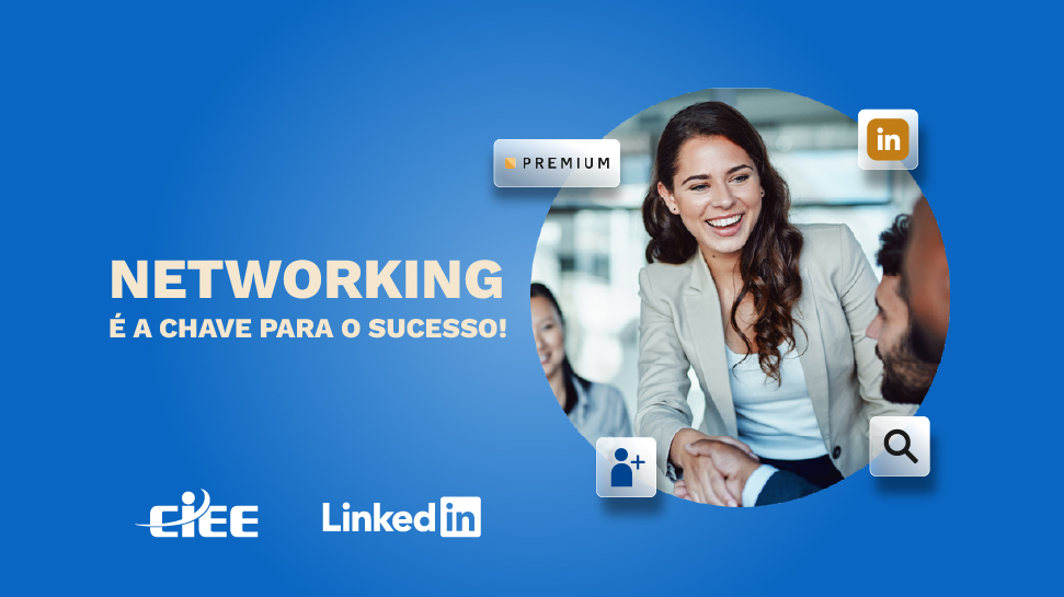 Capa com moça sorrindo e linkedIn Premium